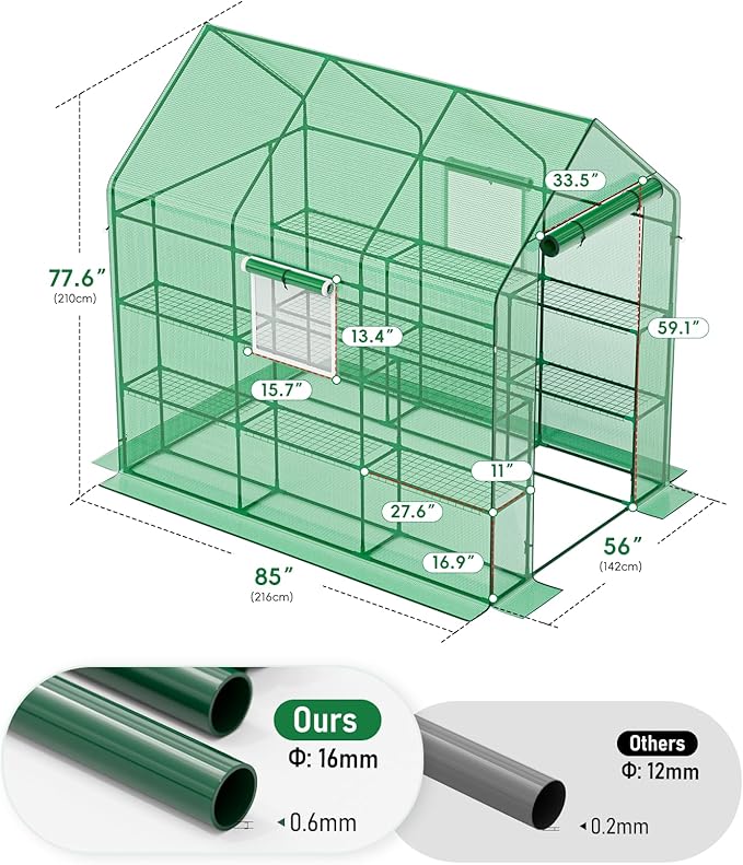 SPECILITE 56×85×77Inch Walk-in Greenhouse, Heavy Duty Small Plant House with Thicken PE Cover and