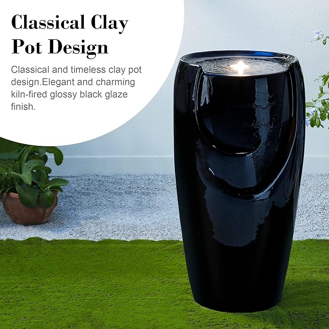Glitzhome 29.25" H Oversized Ceramic Vase Outdoor Water Fountain Tall Patio Garden Water Fountain