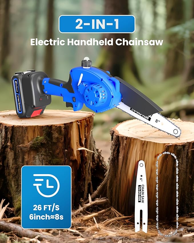 Mini Chainsaw Cordless, 8 inch & 6 inch Electric Chain Saw with 2 Pack Rechargeable Batteries