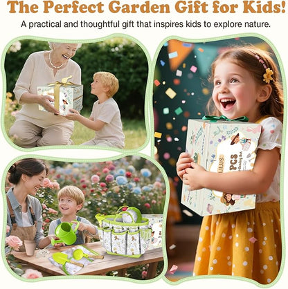 Kids Gardening Tool Set 18PCS Kids Toddler Gardening Set Includes Tote Bag Watering Can Apron Hat