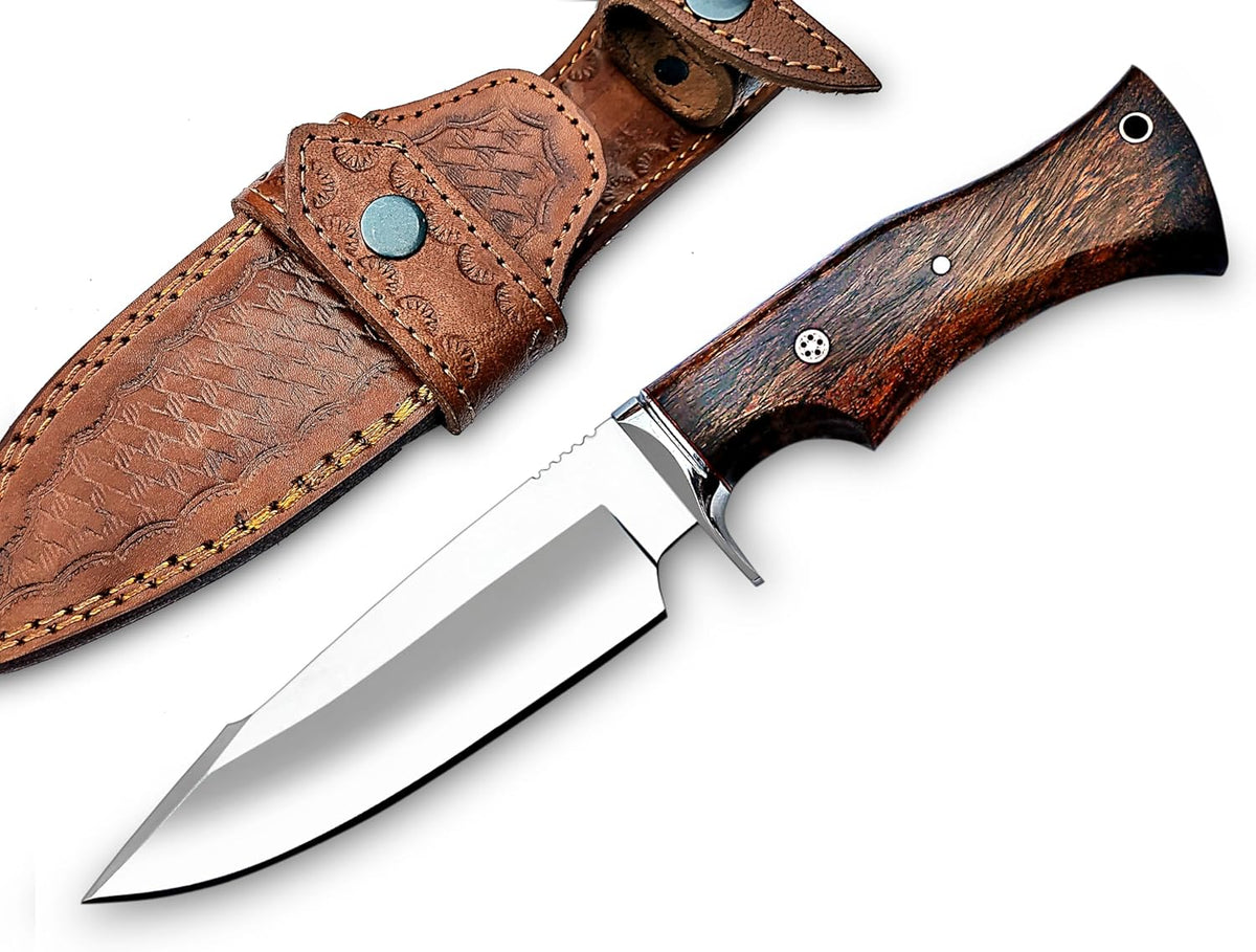 Warivo 10″ Handmade D2 Steel Hunting Knife with Leather Sheath - Ideal EDC Knife for Skinning