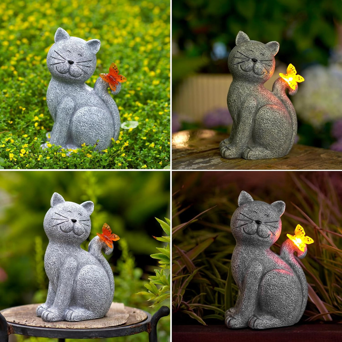 Nacome Cat Outdoor Statues for Garden: Outside Decor with Butterfly Clearance for Yard Art Lawn