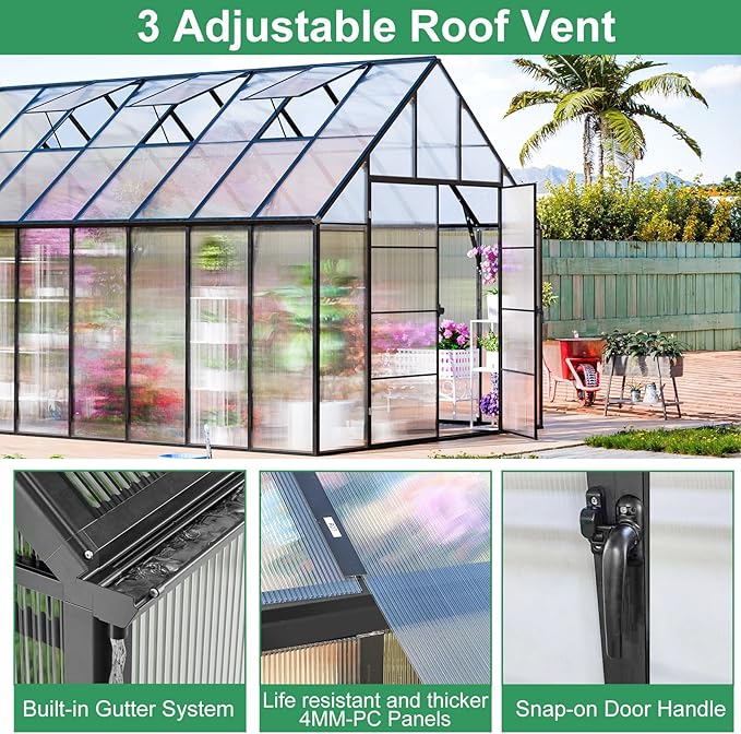 CDCASA 16.5x10.2x10 FT Greenhouse for Outdoors,Easy Assembly Large Polycarbonate Greenhouse