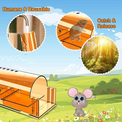 4 Pack Humane Mouse Traps No Kill, Live Mouse Traps Indoor, Reusable Small Mice Trap Catcher for