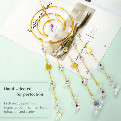 H&D HYALINE & DORA Crystal Suncatcher Moon Sun Catcher Window Suncatchers Crystal Wind Chimes for