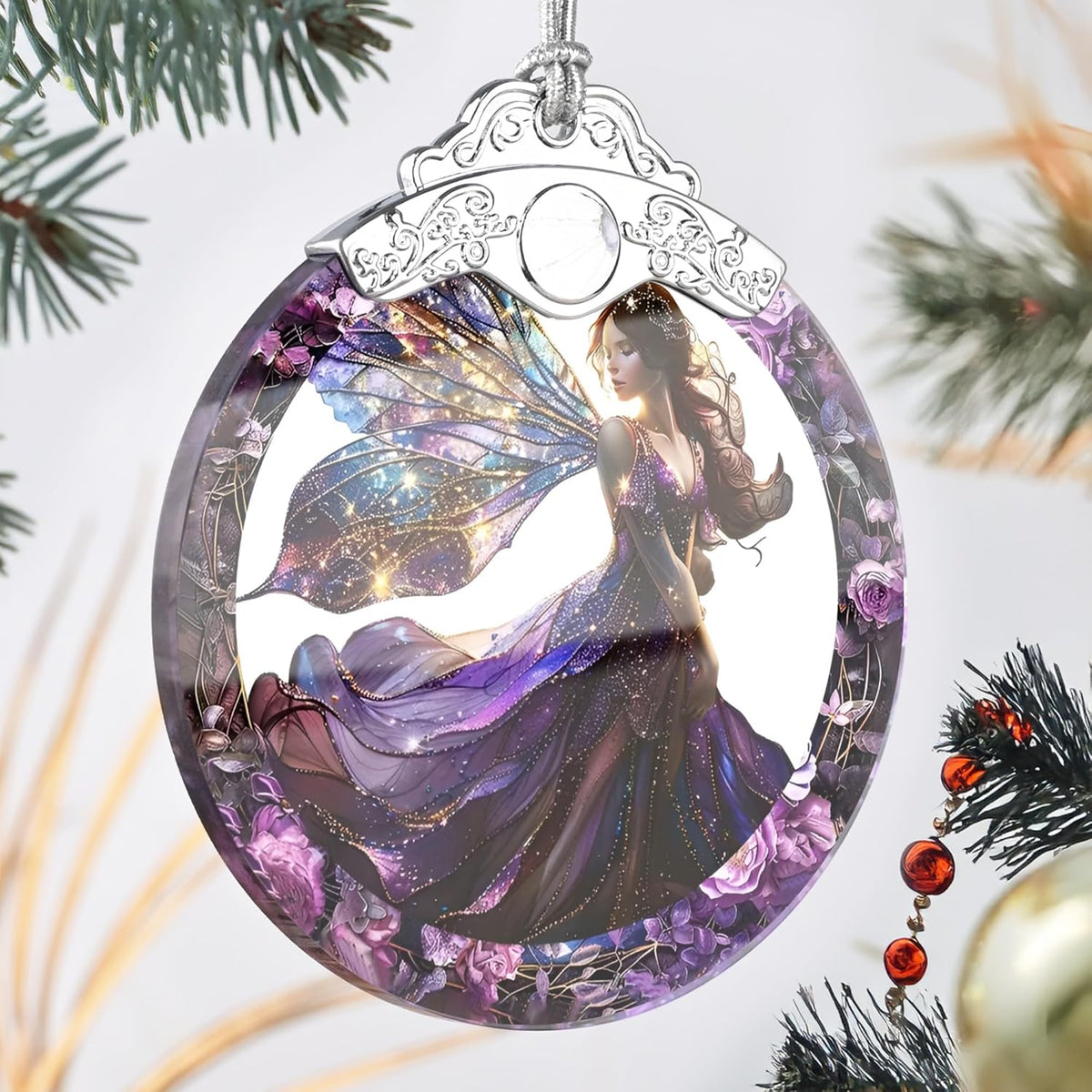Stained Glass Ornament - Fairy Christmas Decor for Tree, Gift Exchange Ideas