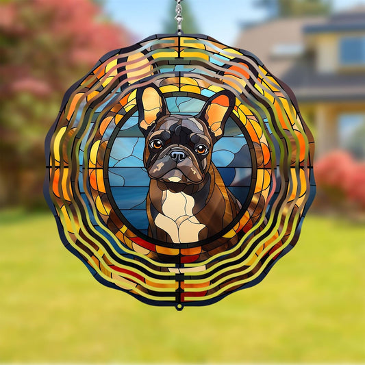 French Bulldog Wind Spinner Pet Dog Memorial Gifts 3D Aluminum Metal Kinetic Hanging Wind Sculpture