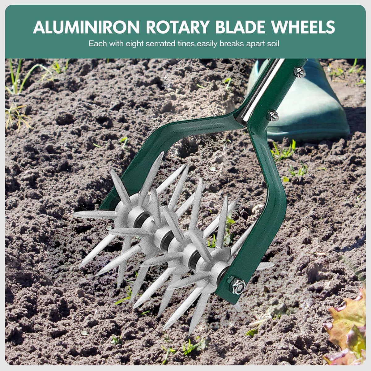 Rotary Cultivator Tiller Adjustable S/S Handle Rotary Tiller with Detachable Solid Metal Tines