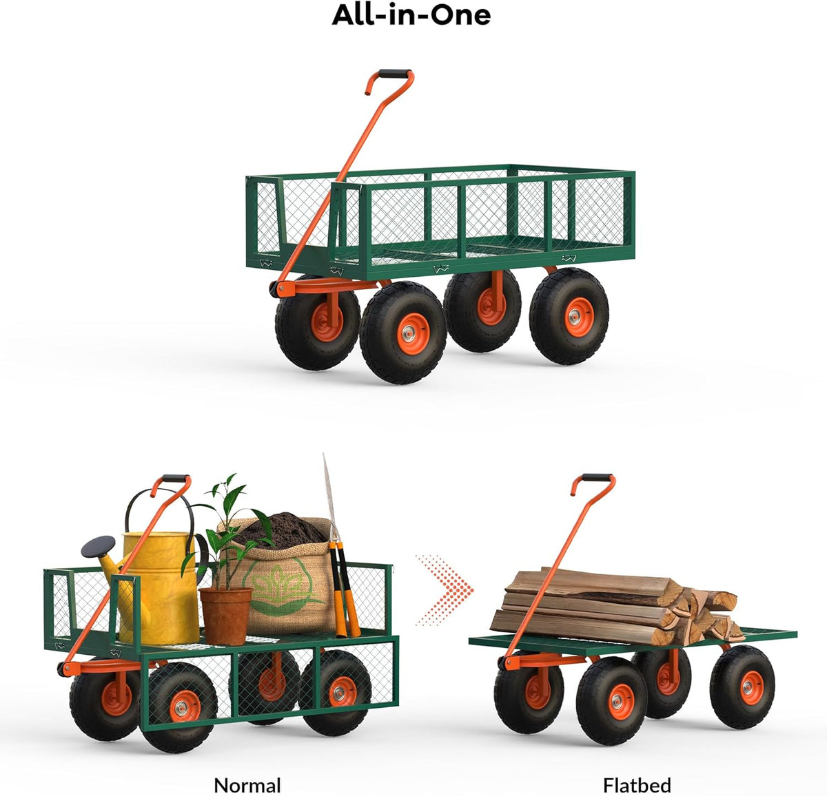 Versatile Garden Cart for Lawn and Yard with Heavy Duty Steel, 900 Lbs Capacity Mesh Steel Garden