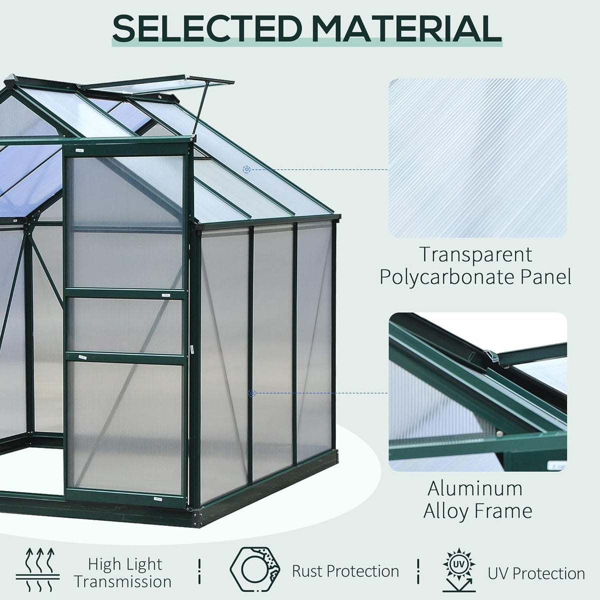 Outsunny 6' x 6' Greenhouse for Outdoors, Polycarbonate Greenhouse with Rain Gutter and Roof Vent