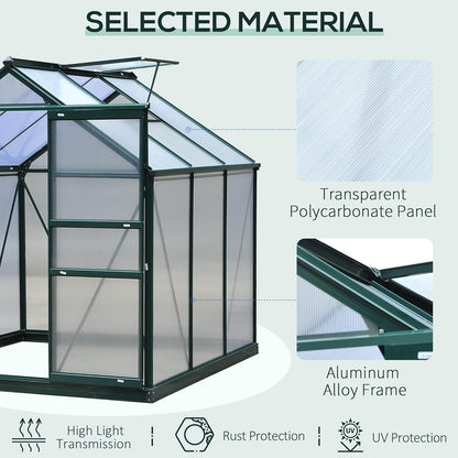 Outsunny 6' x 6' Greenhouse for Outdoors, Polycarbonate Greenhouse with Rain Gutter and Roof Vent