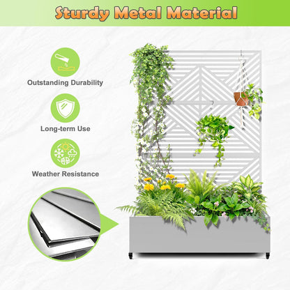 Metal Raised Garden Bed with Trellis, 2-in-1 Planter Box & Privacy Screen for Climbing Plants