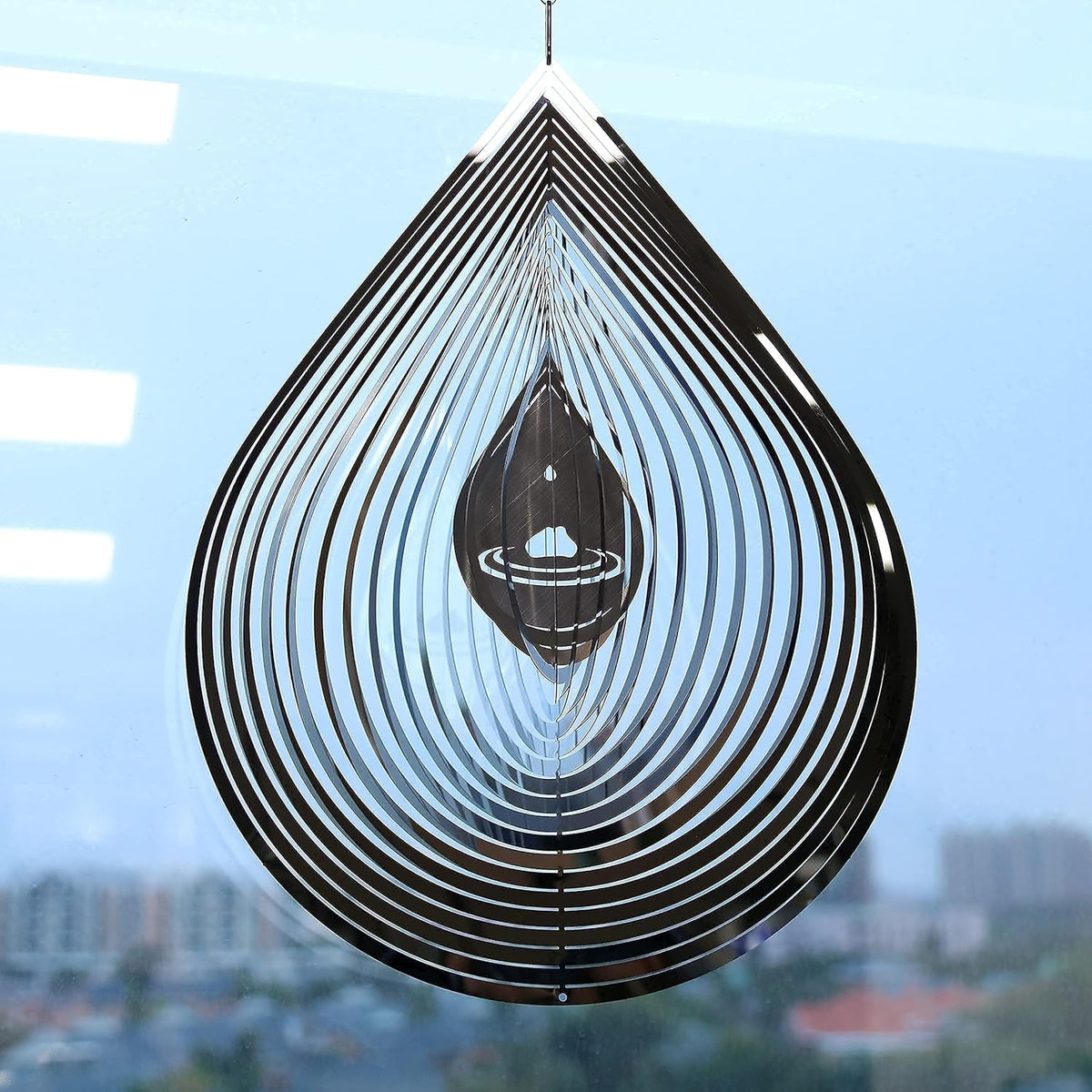 Wind Spinner 3D Water Droplets Shape Highly Reflective Stainless Steel Metal Outdoor Garden