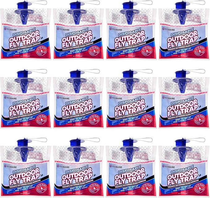 Fly Traps Outdoor Fly Trap for Patio. 12 Non-Toxic Pre-Baited Flies Bags Outdoor Disposable.