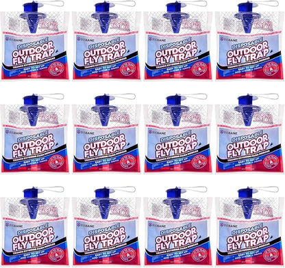 Fly Traps Outdoor Fly Trap for Patio. 12 Non-Toxic Pre-Baited Flies Bags Outdoor Disposable.