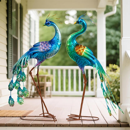 chisheen Metal Peacock Statue Garden Decor Yard Art Decoration Outdoor Sculpture,Set of