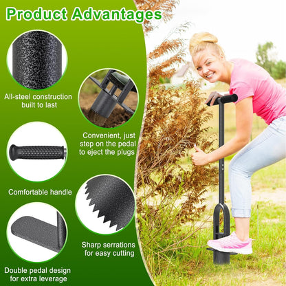 Dolibest Sod Plugger Tool, Grass Plugger Tool with Dual Pedals & Foot Ejector, Bulb Planter W/Sharp