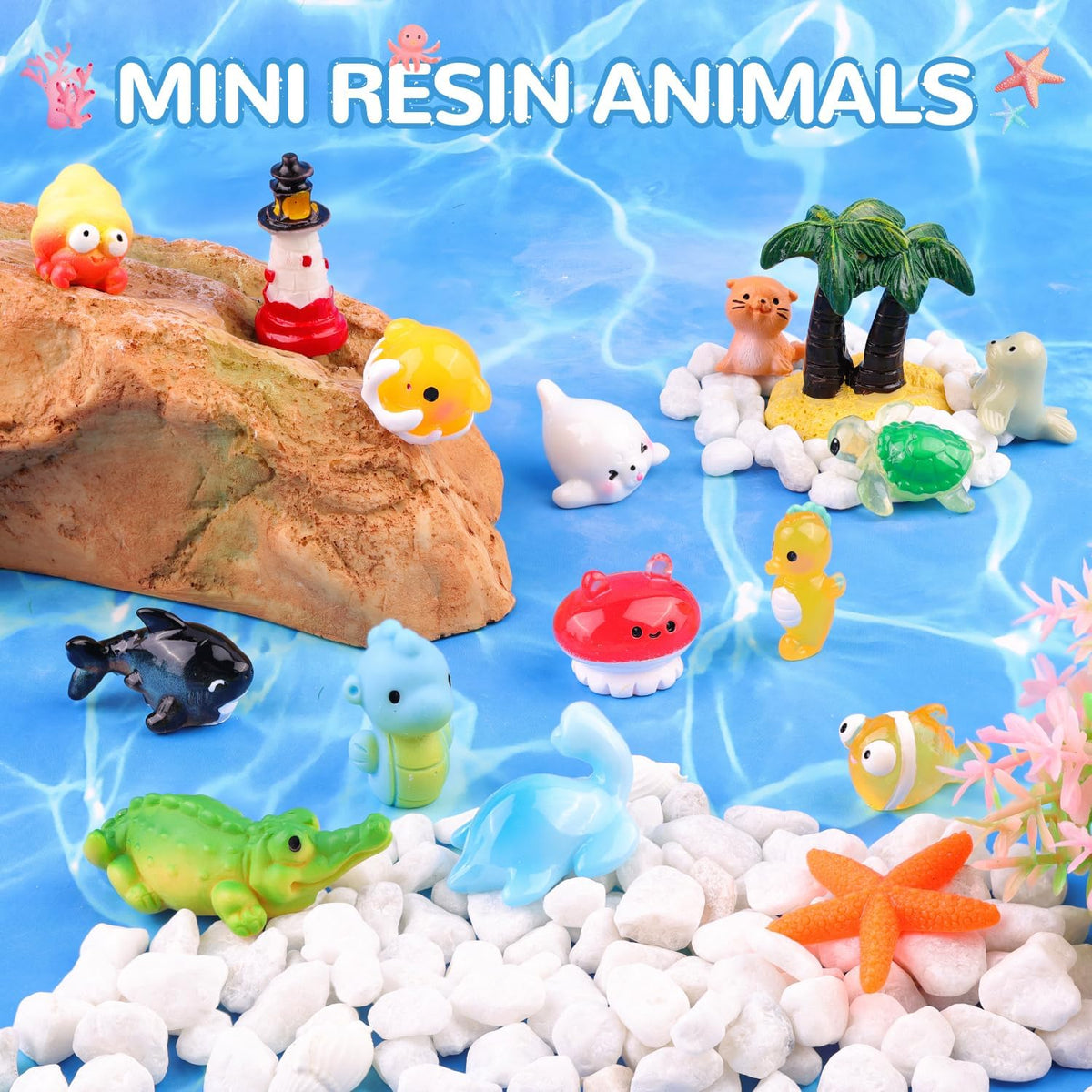 45PCS Mini Resin Animals Tiny Cute Ocean Figurines, Miniature Sea Figures to Hide, Little Animal