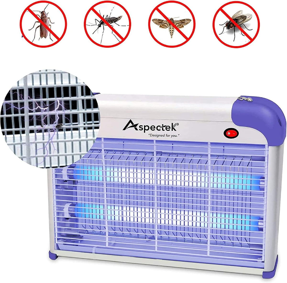 ASPECTEK 20W Indoor Bug Zapper, Powerful UV Bugs Lamp Attract Insects and 2800V Grid Kills Flying