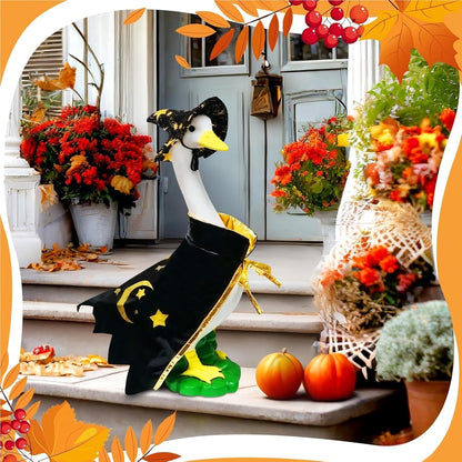 Large White Goose Statue Cygnus, Funny Halloween Big Bird Decor Garden Sculpture with Black Magic