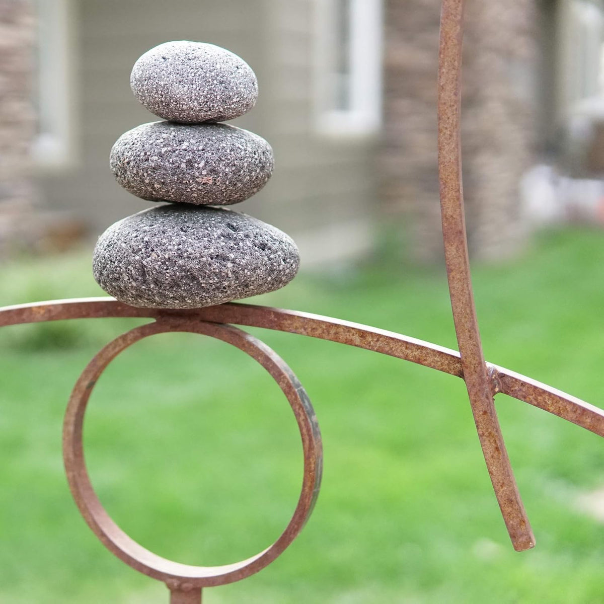 Zen Garden Spinner Kinetic Wind Sculpture | Balanced Arch Yard Decor with Rock Cairn and Stake |