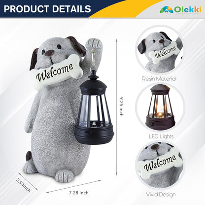 Solar Dog Garden Statue with Lantern Light – 9.2in Outdoor Dog Figurine for Yard Patio Garden