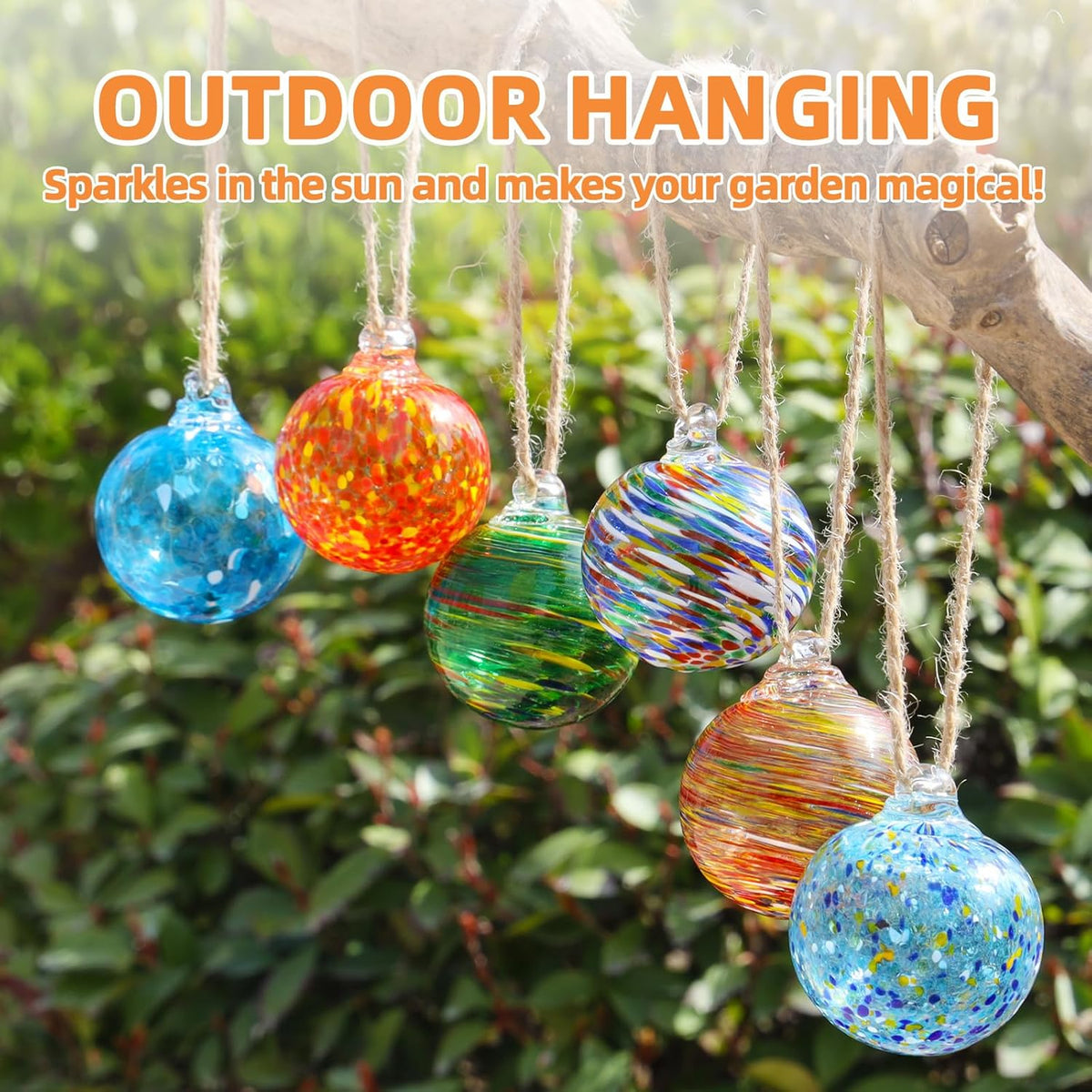 VOREEN 6pcs Hand-Blown Glass Ornaments Balls Glass Christmas Ball Hanging Gazing Ball Friendship