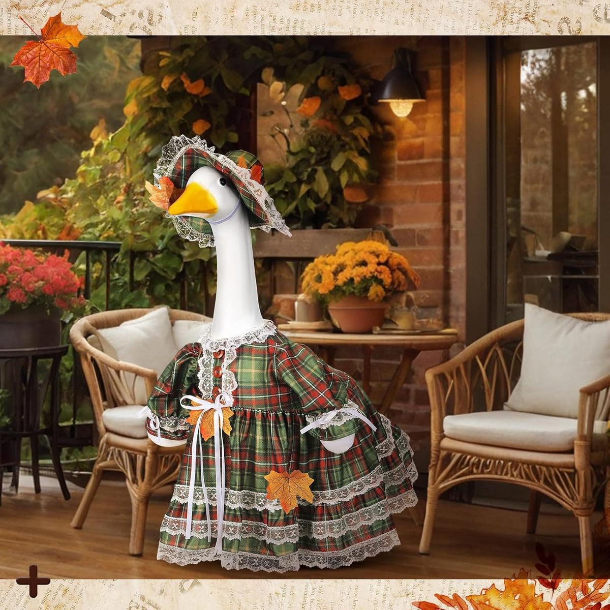 Suzile Fall Porch Goose Outfit Autumn Clothes for 23" High Cement or Plastic Goose Costume Plaid