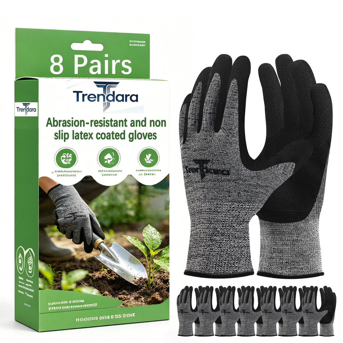 Trendara 8 Pairs gloves for men gardening gloves,garden gloves for women,Breathable latex dipped