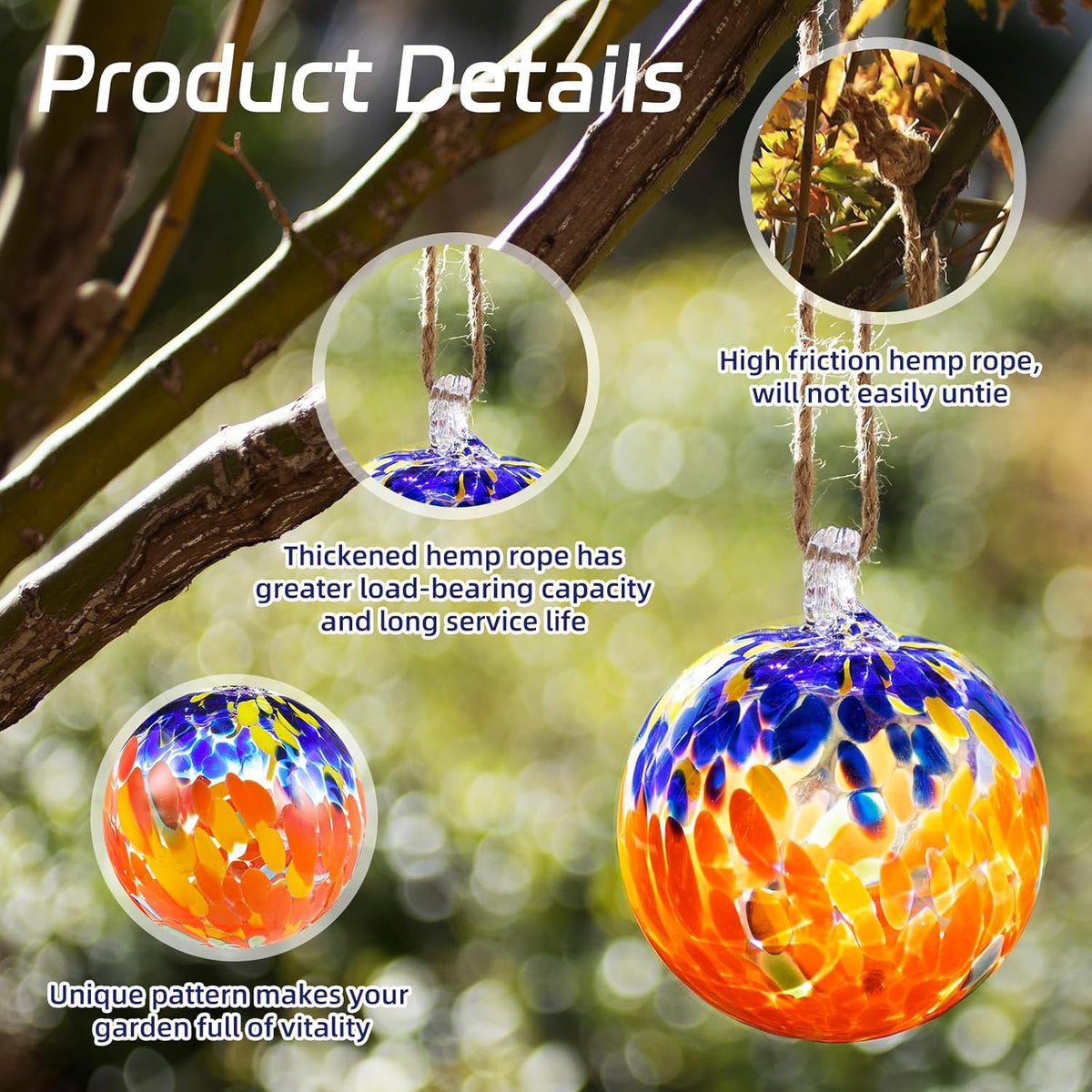 VOREEN 4" Hanging Glass Garden Gazing Ball Hand Blown Glass Witch Ball Christmas Ornament