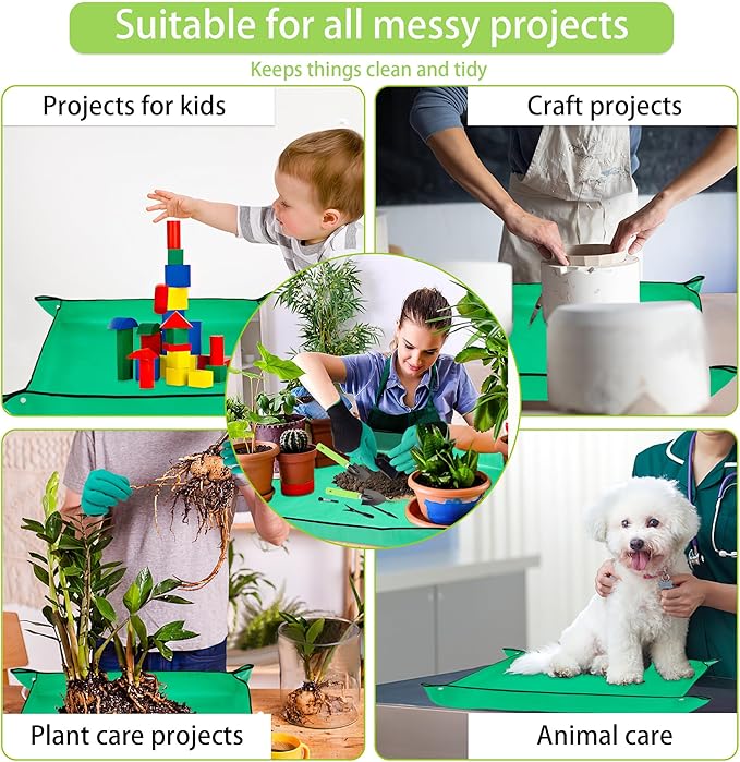 WNJ Plant Repotting Mat for Garden, 2 PCS Waterproof Potting Mats, Foldable Indoor Plant Mat