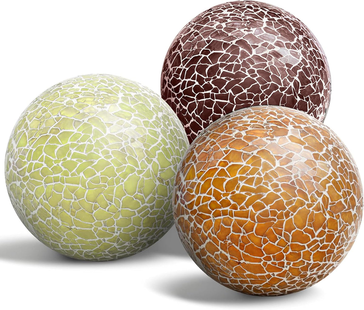 3 PCS 3.35inch Glass Mosaic Sphere Balls Mix Color Table Bowls Vases Centerpieces Set Christmas
