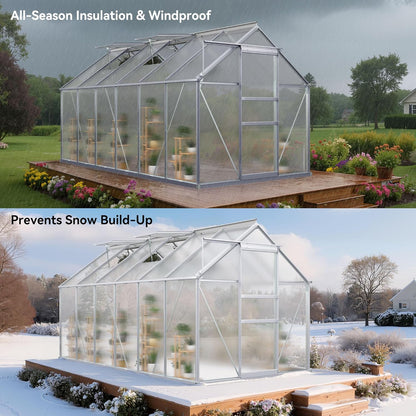 YITAHOME 12x6FT Polycarbonate Greenhouse Large Heavy Duty Green Houses Outdoor Aluminum Greenhouses