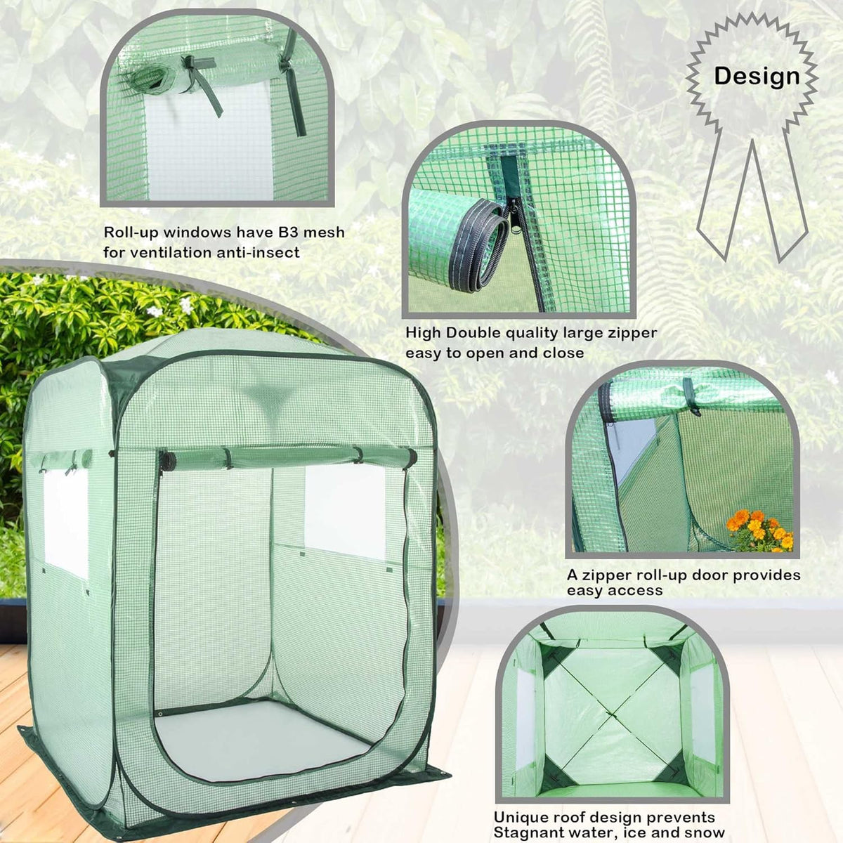 Porayhut Pop Up Greenhouse Tent,Portable X-Large Walk-in Flower House ,Indoor Outdoor Gardening