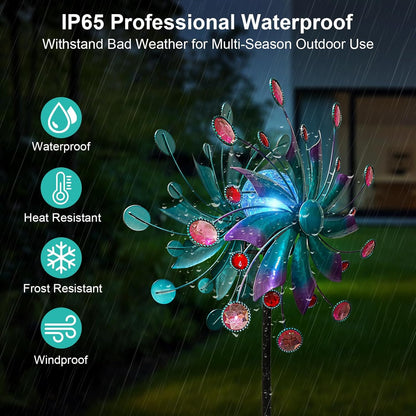 Solar Wind Spinner, 60.63 Inch Outdoor Metal Stake Yard Spinners, Solar Powered Multi-Color LED
