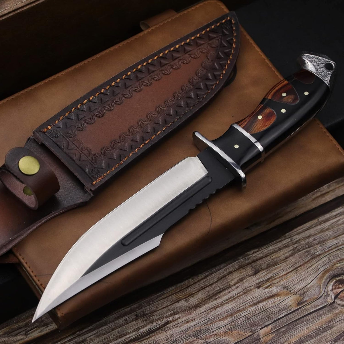 (DeHong-88 Hunting Knife, 7.1" (about 18 cm) Fixed Blade Tactical knife ，Configure leather