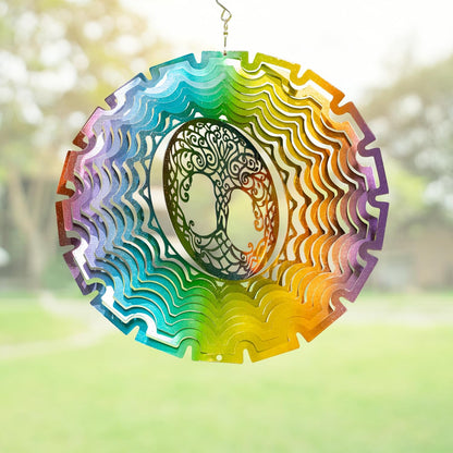 Skylar Tree of Life Wind Spinner, Stainless-Steel Garden Decor, 3D Wind Charm with Holographic