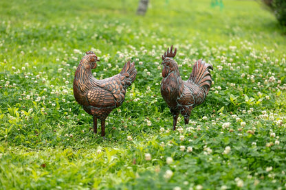 Metal Chicken Yard Decor, Farmhouse Metal Rooster Hen Yard Art, Outdoor Chicken Garden Statues