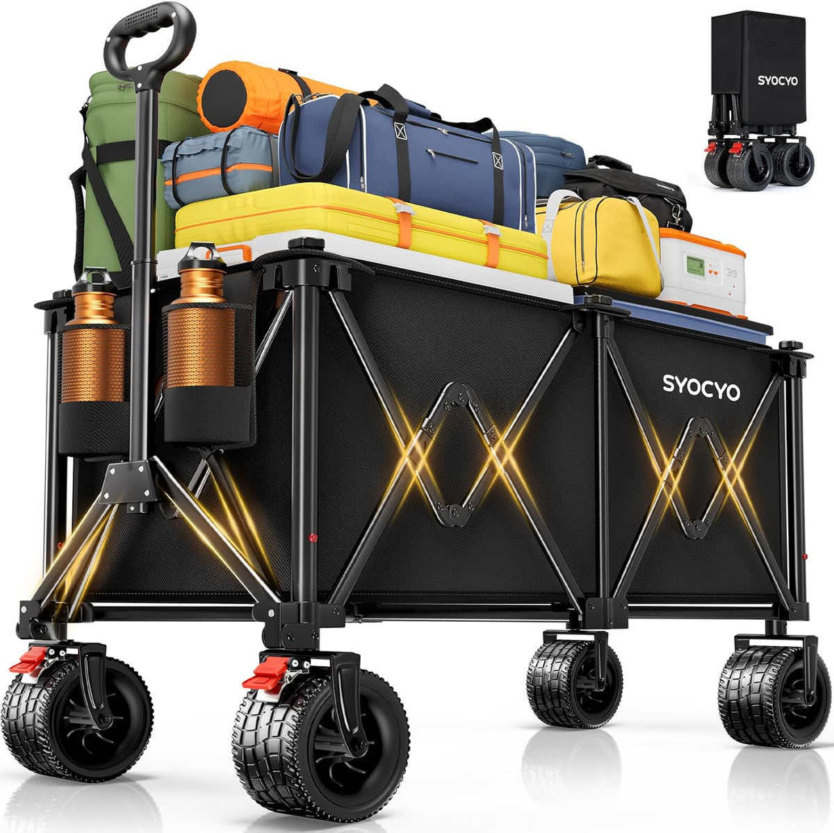 Collapsible Wagon Carts 570LBS Weight Capacity Foldable Beach Wagon with Big All-Terrain Wheels