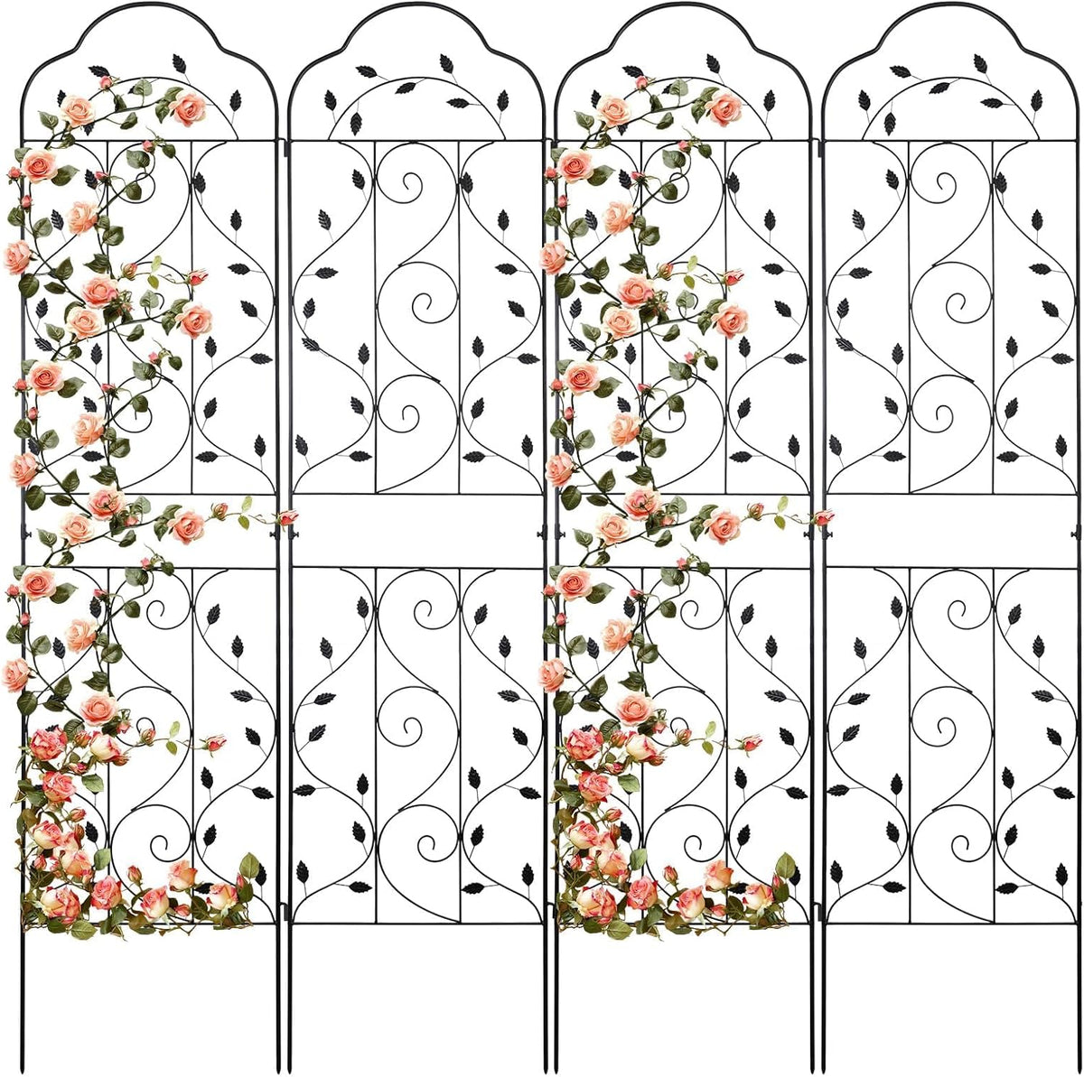 hogardeck 4 Packs 84 * 19 inch Metal Garden Trellis for Climbing Plants Outdoor,Heavy Duty,Black