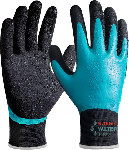KAYGO Waterproof Work Gloves for Men and Women, Rubber Coated Non-slip Working Gloves for Garden