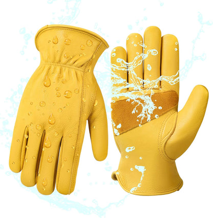 Leather Work Gloves for Men & Women, Reinforced Durable Gardening Gloves,Cowhide Work