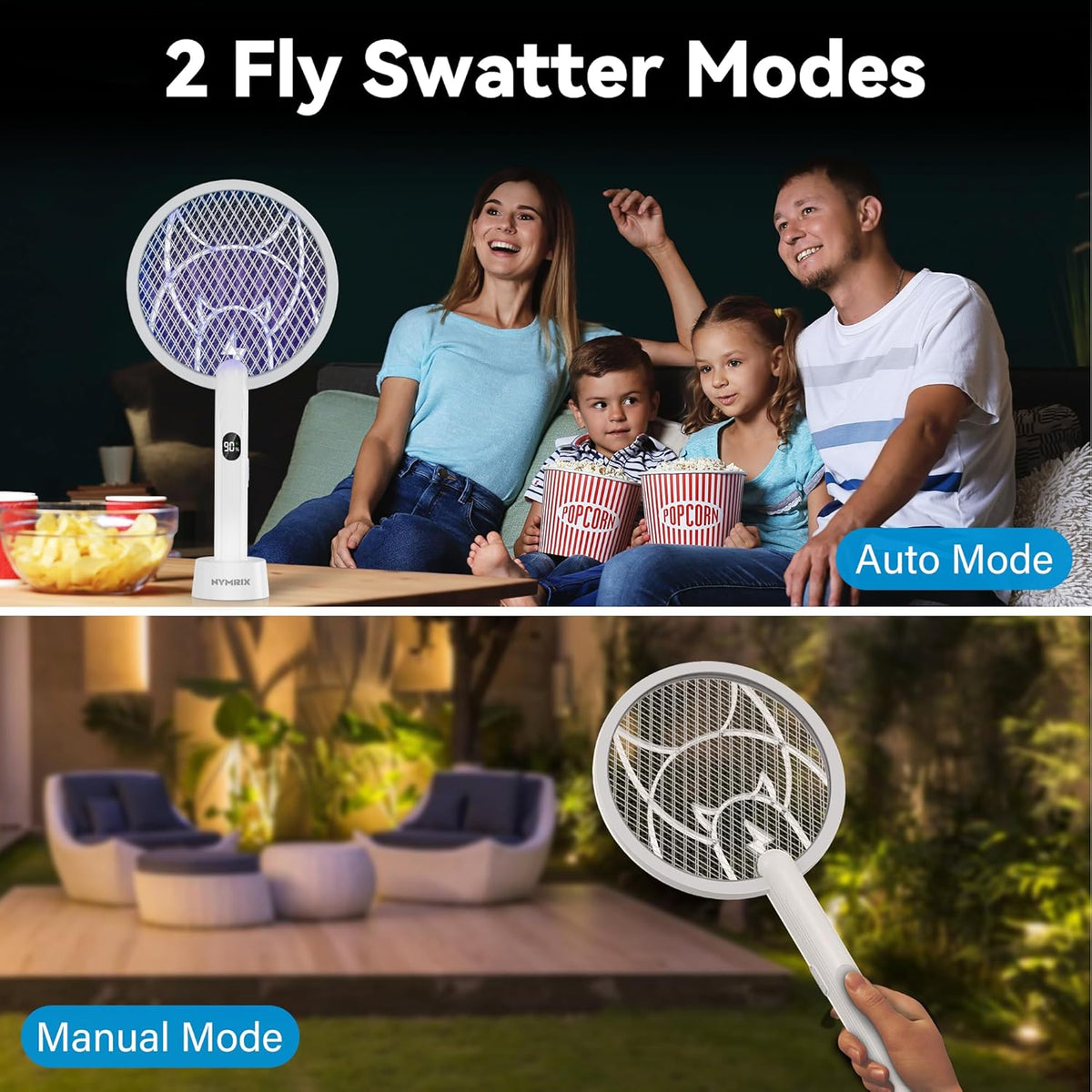 Electric Fly Swatter Racket,2 in 1 Mosquito Bug Zapper 4100V Handheld Mosquito Killer with 1800 mAh