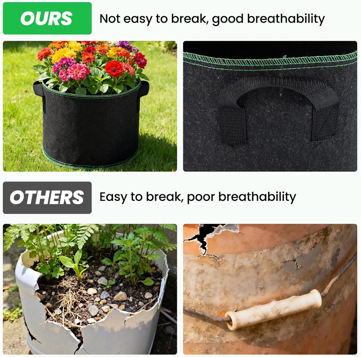 5 Gallon Grow Bags, 10 Pack Heavy Duty Aeration Fabric Pots,Thickened Nonwoven Fabric Pots with