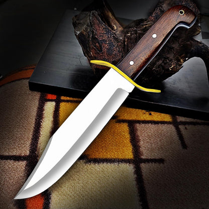 Large Bowie Knife with Leather Sheath Fixed Blade Hunting Knife D2 Steel with Leather for Outdoor