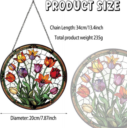 Tulip Stained Glass Window Hanging Botanical Sun Catcher Decor Tulip Lover Gifts for Women