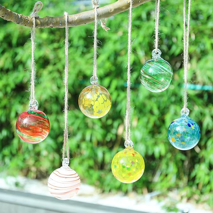 VCUTEKA Hanging Garden Gazing Ball, Hand-Blown Glass Witch Ball for Outdoor Garden Décor, 6pcs 3"