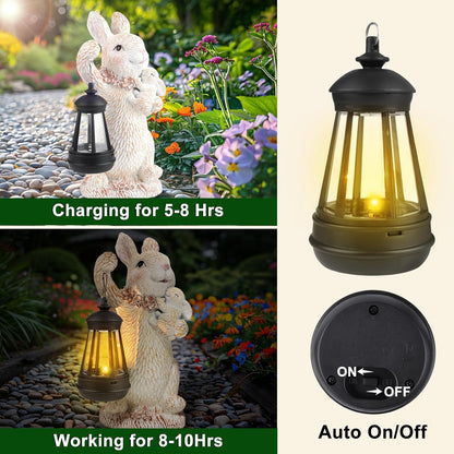 ILLUMINEW Solar Garden Statues Rabbit Lights, Outdoor Lighted Bunny Garden Decor Waterproof