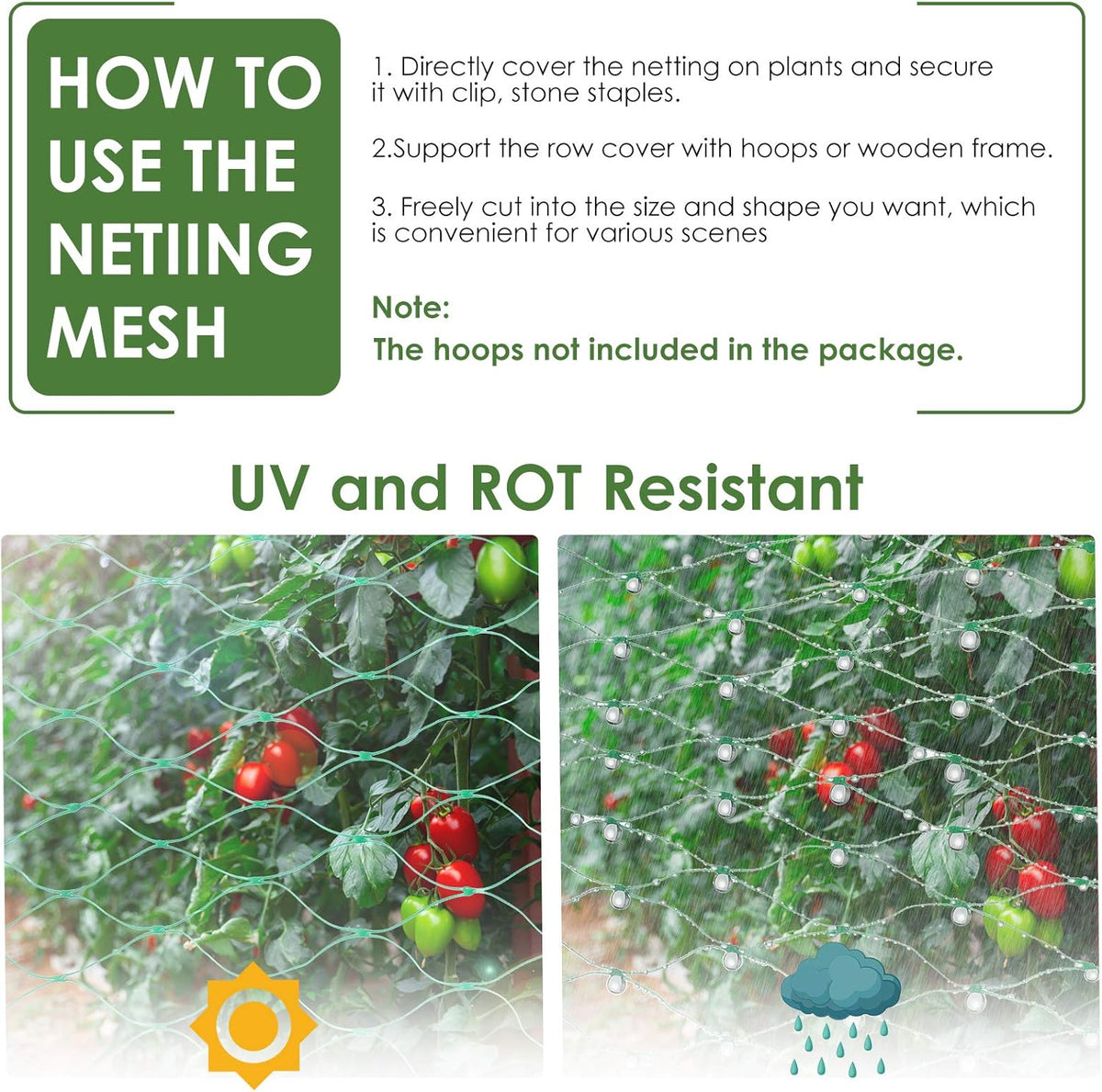 Ruolan Bird Netting for Garden Protect Vegetable Plants and Fruit Trees13X82Ft,Plastic Trellis