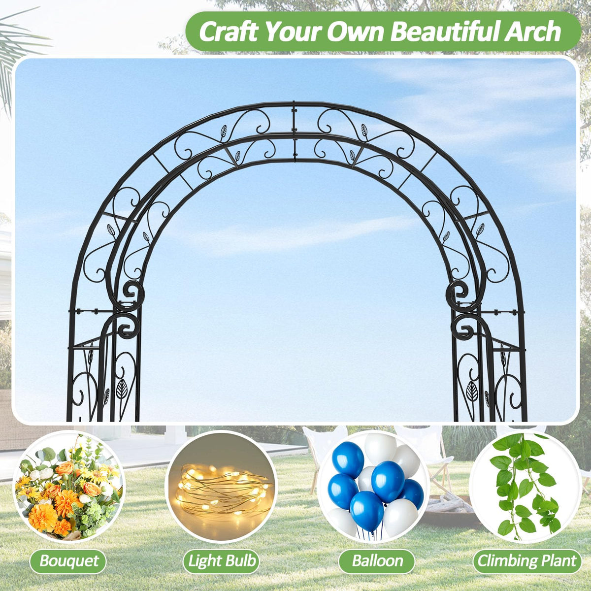 Trellume Garden Abor - 88"(H)*51"(L), Sturdy Metal Garden Arch with Rust-Resistant Finish, Trellis